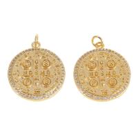 Cubic Zirconia Micro Pave Brass Pendant Round micro pave cubic zirconia golden Sold By PC