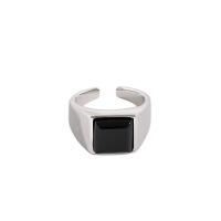 925 Sterling Silver Chufa Ring Finger, le Agate Black, Cearnóg, platanam plátáilte, inchoigeartaithe & do bhean, 9.7mm, 14.4mm, Méid:4, Díolta De réir PC