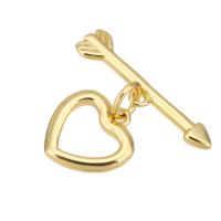 Chiusura Toggle in ottone, Cuore, placcato color oro, 24x18mm, 10PC/lotto, Venduto da lotto