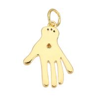 Messing hanger met micro-paved kubieke zirconia's, Hand, gold plated, micro pave zirconia, 16x22x3mm, Gat:Ca 4mm, 10pC's/Lot, Verkocht door Lot