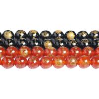 Agaat kralen, Ronde, gepolijst, verschillende grootte voor keus & gouden accent, meer kleuren voor de keuze, Per verkocht Ca 3.14 inch Strand