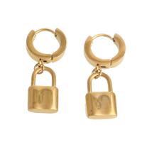 Pendiente Pendiente Huggie Hoop, acero inoxidable, Cierradura, chapado en color dorado, para mujer, 32x19x10mm, Vendido por Par