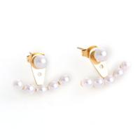 Oorjassen, Roestvrij staal, met Plastic Pearl, gold plated, voor vrouw, 20x15x5mm, Verkocht door pair