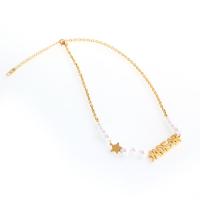 Stainless Steel Jewelry Necklace with Plastic Pearl with 1.97inch extender chain gold color plated for woman Length Approx 17.72 Inch Sold By PC