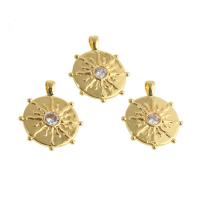 Cubique Pendentif en laiton zircon pavent, Rond, Plaqué d'or, pavé de micro zircon, doré, 24x20x2mm, Vendu par PC