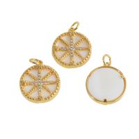 Cubic Zirconia Micro Pave Brass Pendant with Shell Round real gold plated micro pave cubic zirconia golden Sold By PC