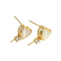 Componente orecchino a goccia in ottone, with conchiglia, Cuore, placcato oro vero, With Pendant & Micro spianare cubic zirconia & per la donna, dorato, 8x8x4mm, Venduto da PC