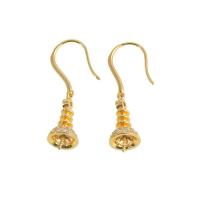 Messing Earring Drop Component, echt goud verguld, micro pave zirconia, gouden, 18x8x8mm, Verkocht door PC