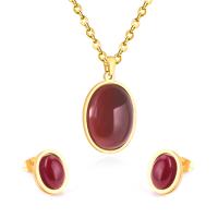 Parures de bijoux en acier inoxydable, Boucle d’oreille stud & collier, avec agate rouge, Placage, pour femme, plus de couleurs à choisir, Longueur Environ 17.72 pouce, Vendu par fixé