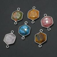 Gemstone stik, Messing, med Natursten, Polygon, facetteret, flere farver til valg, 27x18x4mm, Solgt af PC