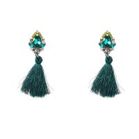 Fashion Fringe Oorbellen, Zinc Alloy, met Katoen draad, mode sieraden & voor vrouw & met strass, meer kleuren voor de keuze, 85x23mm, Verkocht door pair