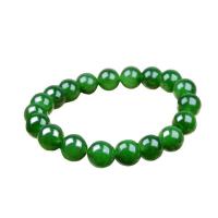 Gemstone Náramky, Hetian Jade, unisex, zelený, nikl, olovo a kadmium zdarma, 10mm, Prodáno za Cca 6.3 inch Strand