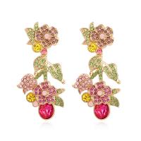 Boucles d'oreilles en alliage de zinc, pour femme & avec strass, multicolore, protéger l'environnement, sans nickel, plomb et cadmium, 58x29mm, Vendu par paire