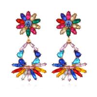 Zinc Alloy Oorbellen, met Resin Strass, voor vrouw & met strass, multi-gekleurde, nikkel, lood en cadmium vrij, 60x30mm, Verkocht door pair