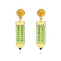 Zinc Alloy Drop Earrings pencil for woman & enamel & with rhinestone nickel lead & cadmium free Sold By Pair