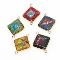 Gemstone stik, Messing, med Impression Jasper, Rhombus, flere farver til valg, 35x27x6mm, Solgt af PC