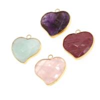 Gemstone Vedhæng Smykker, Messing, med Natursten, Heart, facetteret, flere farver til valg, 25x24x6mm, Solgt af PC