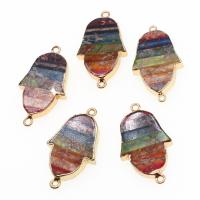 Gemstone stik, Messing, med Impression Jasper, Hand, blandede farver, 40x22x5mm, Solgt af PC