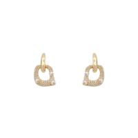 Pendientes de Gota en Latón, metal, con Perlas de plástico ABS, 925 Tailandia plata de ley aro de pendiente, chapado en oro real, Joyería & para mujer & con circonia cúbica, dorado, 26x16mm, Vendido por Par