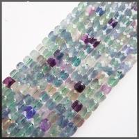 Fluorit Beads, Cube, poleret, du kan DIY & facetteret, blandede farver, 4mm, Solgt Per 38 cm Strand