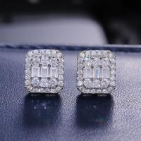 Cubic Zirconia Micro Pave Latão Brinco, cobre, Quadrado, micro pavimento em zircônia cúbica & para mulher, branco, 10x11mm, vendido por par