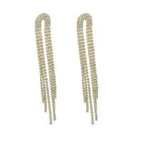 Fashion frynser øreringe, Rhinestone, med Zinc Alloy, forgyldt, for kvinde, flere farver til valg, 21x118mm, Solgt af par