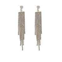 Fashion frynser øreringe, Rhinestone, med Zinc Alloy, forgyldt, for kvinde, flere farver til valg, 14x100mm, Solgt af par