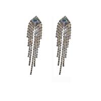 Fashion Fringe Earrings Rhinestone with Zinc Alloy plated for woman Sold By Pair