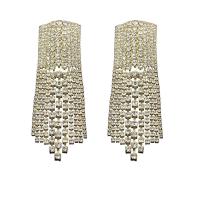 Fashion Fringe Earrings Rhinestone with Zinc Alloy plated for woman Sold By Pair