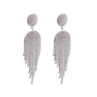 Fashion Fringe Boucles d'oreilles, strass, avec alliage de zinc, Placage de couleur platine, pour femme, 31x108mm, Vendu par paire