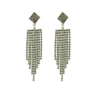 Fashion frynser øreringe, Rhinestone, med Zinc Alloy, forgyldt, for kvinde, flere farver til valg, 18x90mm, Solgt af par