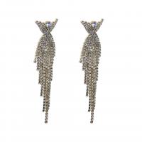 Fashion frynser øreringe, Rhinestone, med Zinc Alloy, forgyldt, for kvinde, flere farver til valg, 22x92mm, Solgt af par