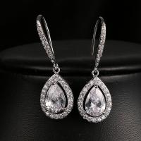 Zircon cubique ( CZ ) Boucles d'oreilles pendantes, alliage de zinc, larme, pavé de micro zircon & pour femme, couleur originale, 14x42mm, Vendu par paire