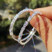 Ottone Orecchino ad anello, placcato color platino, Micro spianare cubic zirconia & per la donna, 45mm, Venduto da coppia