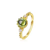 Gemstone Finger Ring, 925 ezüst, -val Peridot kő, Állítható & a nő & cirkónia, kevert színek, 6x6mm, Által értékesített PC