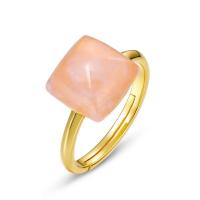 Naturliga Quartz Fingerring, 925 sterling silver, med Rose Quartz, plated, Justerbar & för kvinna, blandade färger, 10x10mm, Säljs av PC