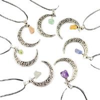 Zinc Alloy Moon Pendler, med Natursten, flere farver til valg, 48-50mm, Solgt af PC