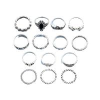 Sinc Alloy Ring Set, 14 phíosa & jewelry faisin & do bhean & le rhinestone, dath bunaidh, Díolta De réir Socraigh