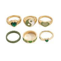 Zinklegering Ring Set, Zinc Alloy, 6 stuks & mode sieraden & Tai Ji & voor vrouw & glazuur & met strass, groen, Verkocht door Stel