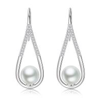 Colliers en argent sterling, Argent sterling 925, avec Shell Pearl, poli, bijoux de mode & pour femme & avec zircone cubique, plus de couleurs à choisir, 32x12.50mm, Vendu par paire