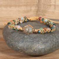 Agaat Woven Ball Armbanden, Indian Agaat, met Zinc Alloy, Verstelbare & uniseks, groen, 4mm, Lengte Ca 7 inch, Verkocht door PC