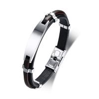 Cuero Pulsera, con acero inoxidable, para hombre, Negro, longitud aproximado 8.27 Inch, Vendido por UD