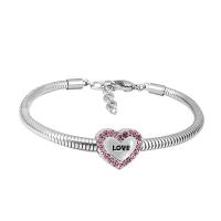 Bracelet European , Acier inoxydable 316, unisexe & avec strass, argent, Longueur 7.5 pouce, Vendu par PC