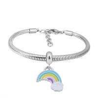 European Bracelet 316 Stainless Steel With Pendant & Unisex silver color Length 7.5 Inch Sold By PC