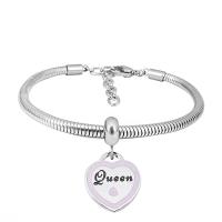 Bracelet European , Acier inoxydable 316, Avec Pendentif & unisexe, argent, Longueur 7.5 pouce, Vendu par PC