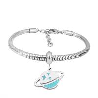 European Bracelet 316 Stainless Steel With Pendant & Unisex silver color Length 7.5 Inch Sold By PC