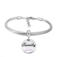 European Bracelet 316 Stainless Steel With Pendant & Unisex silver color Length 7.5 Inch Sold By PC