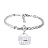 European Bracelet 316 Stainless Steel With Pendant & Unisex silver color Length 7.5 Inch Sold By PC