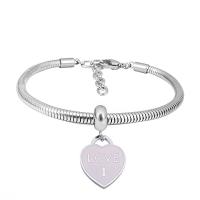 European Bracelet 316 Stainless Steel With Pendant & Unisex silver color Length 7.5 Inch Sold By PC