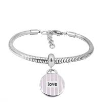 European Bracelet 316 Stainless Steel With Pendant & Unisex silver color Length 7.5 Inch Sold By PC